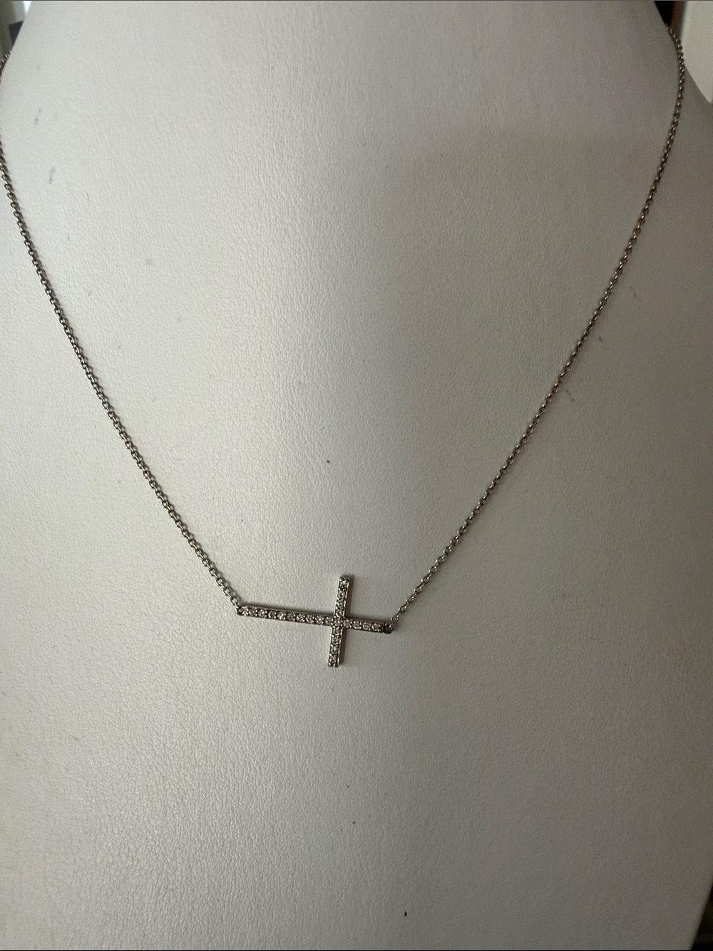 Pavé Cross Necklace in Silver Tone - Horizontal Cross